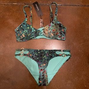 Bebe Teal Blue Green Animal Print Bikini